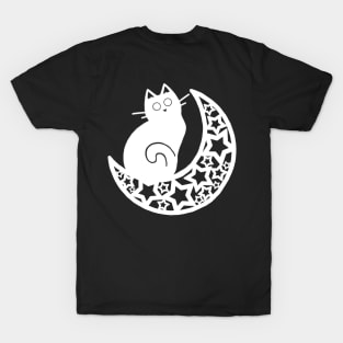 Lunar Cat on the Moon - White Ink T-Shirt